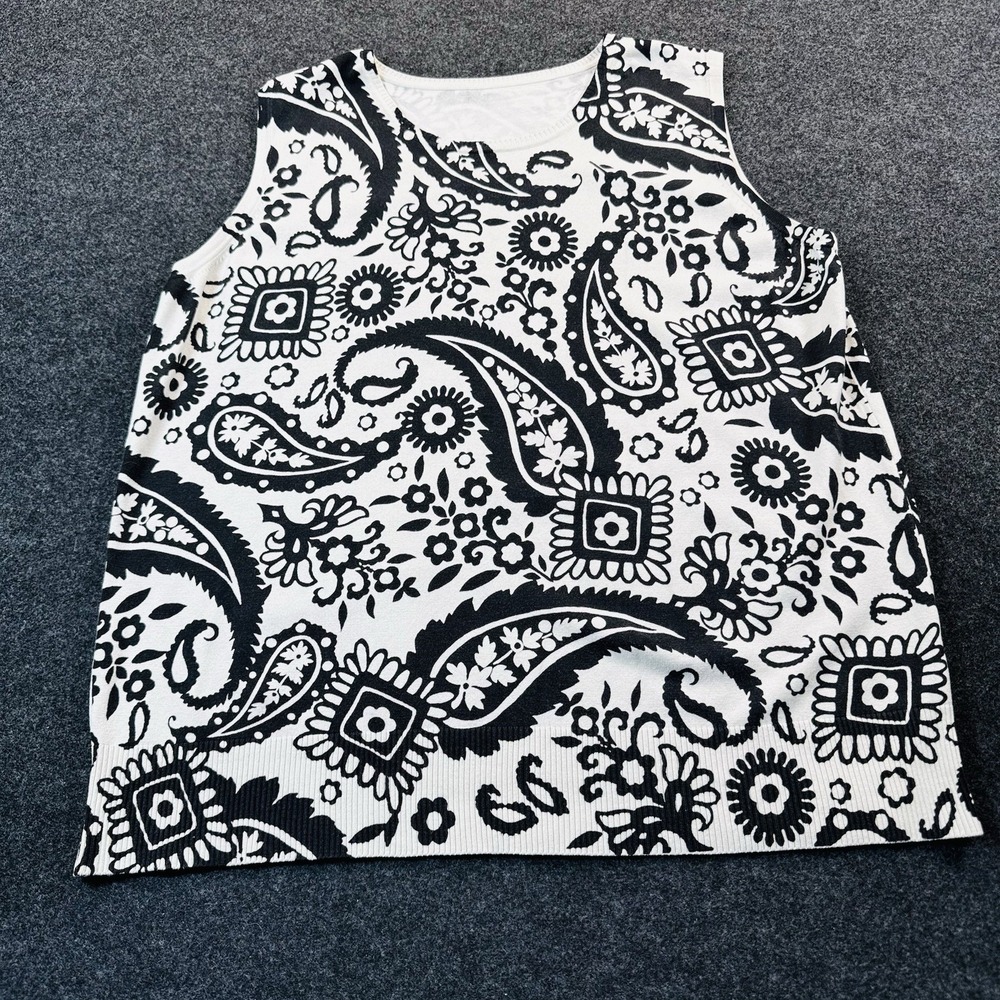 Women's Black & White Silk Blend Paisley Tank Top size 3X